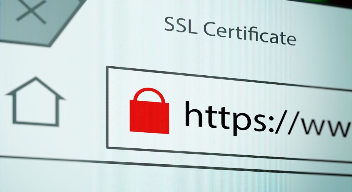 Close-up of a browser window showing lock icon during SSL connection