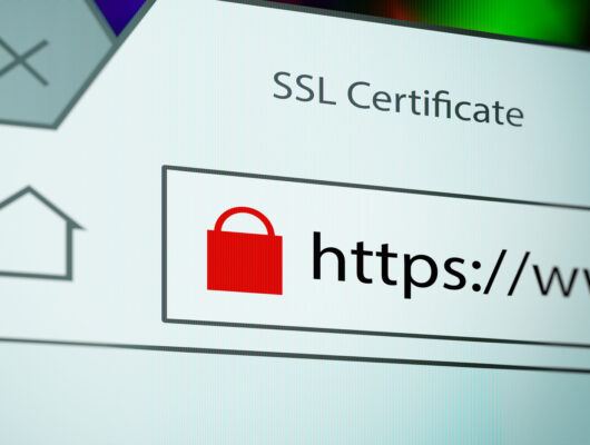 Close-up of a browser window showing lock icon during SSL connection