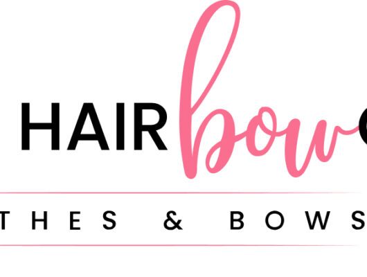 Logo for The Hair Bow Co., a clothing and bows store. The logo features a pink bow and black text.