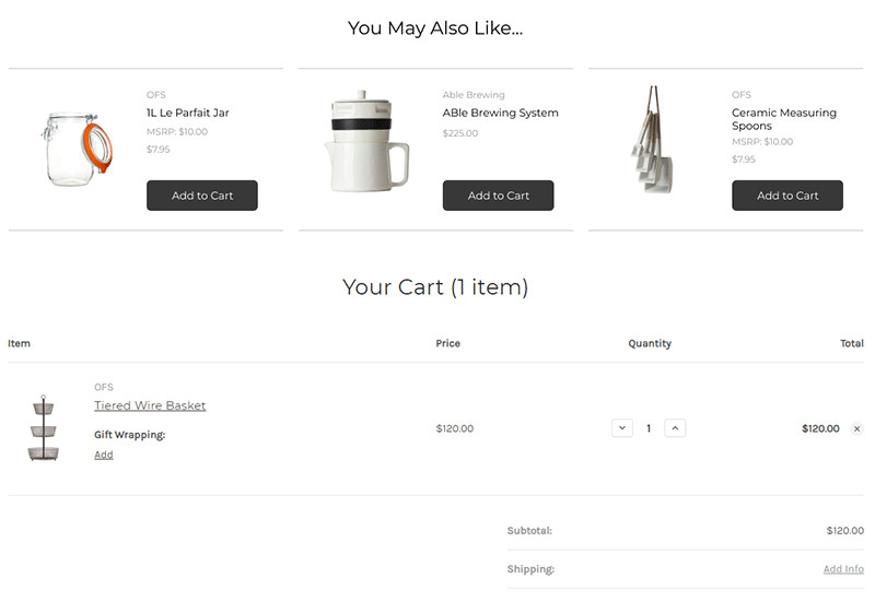 Cart page upsell add-on screenshot