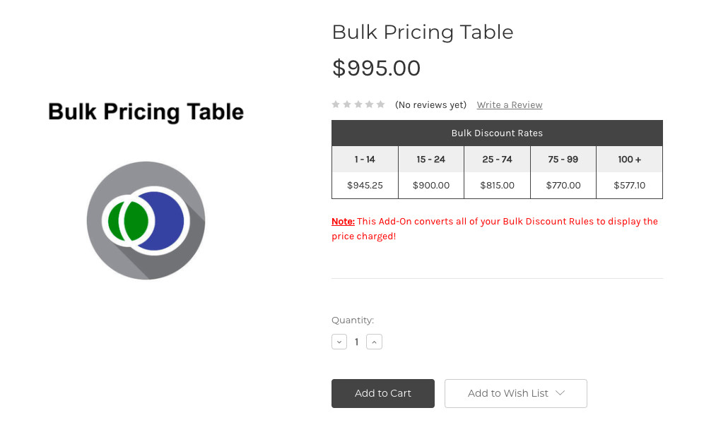 bulk discount table add-on screenshot