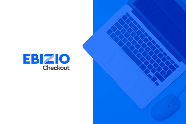 Ebizio Checkout Logo Next to Open Laptop