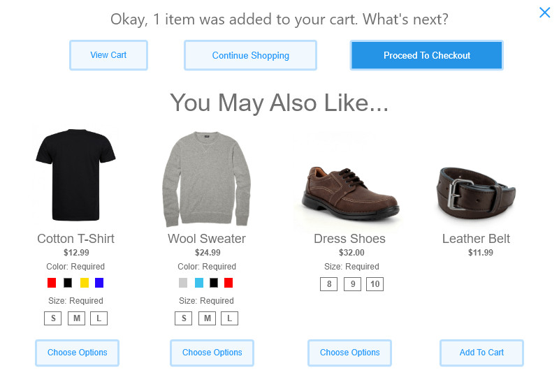 add to cart upsell feature screenshot