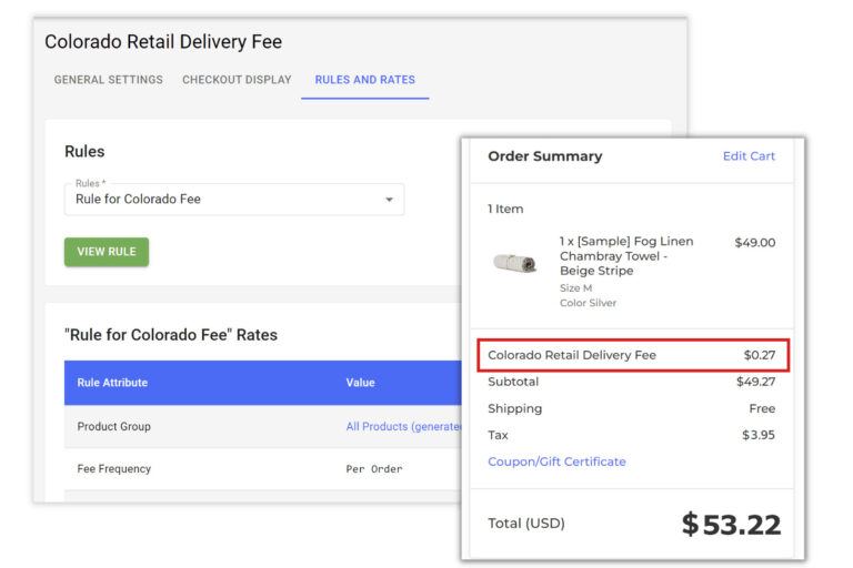Colorado Retail Delivery Fee Setup and Cart View