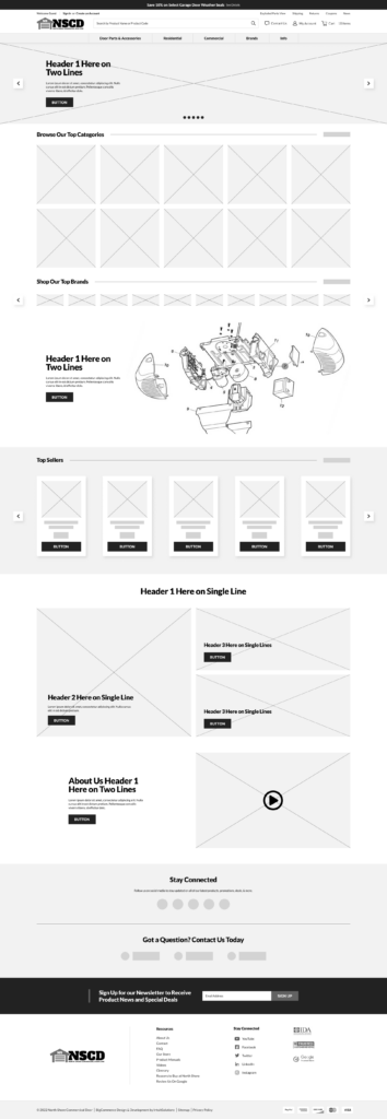Homepage wireframe for North Shore’s Migration to BigCommerce