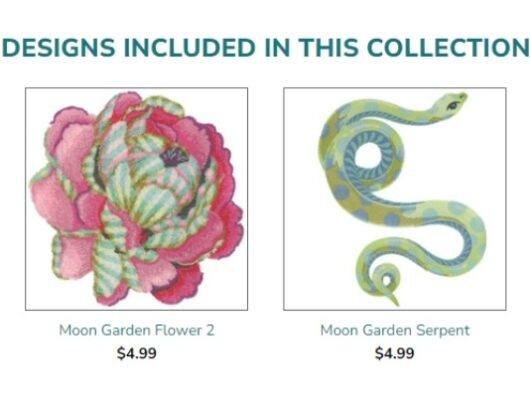 Embroidery designs with flowers and snakes