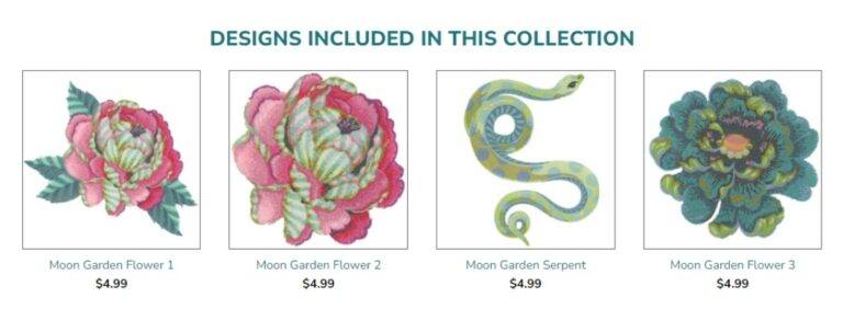 Embroidery designs with flowers and snakes