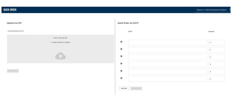 Screenshot of webpage titled "QUICK ORDER" with a form and checklist.