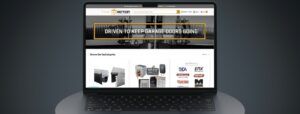 Garage door company website on laptop screen.