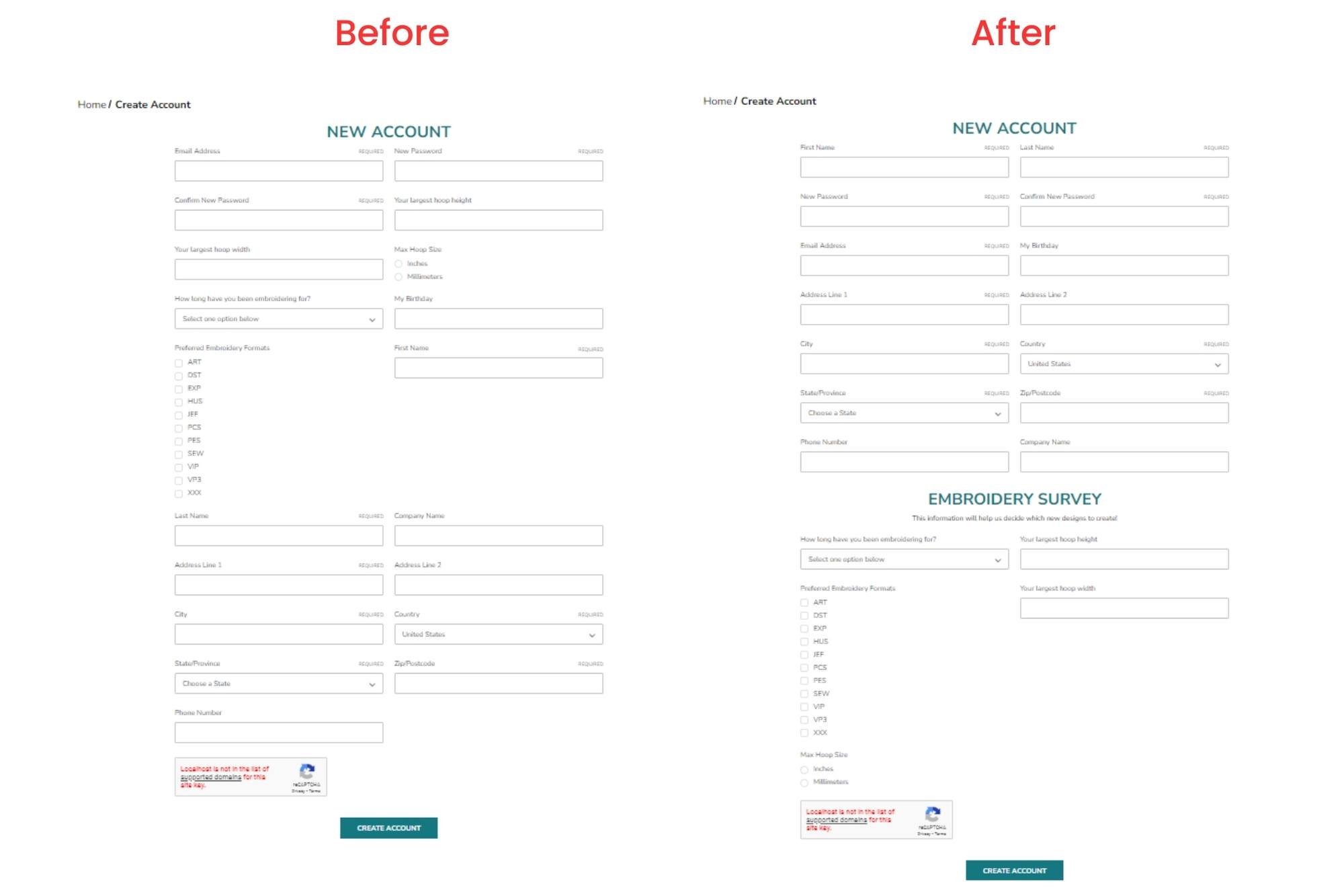 Before and After View of Custom Account Form for OESD