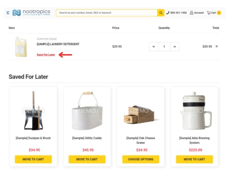 Save for Later BigCommerce Cart View