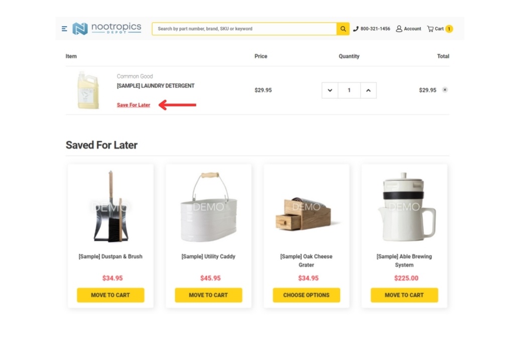 Save for Later BigCommerce Cart View