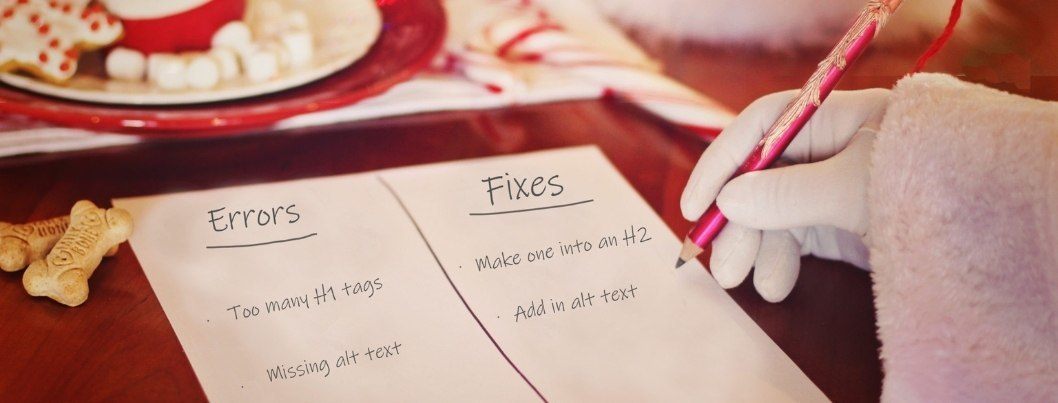 Santa writing a list of Errors and Fixes for BigCommerce Technical SEO