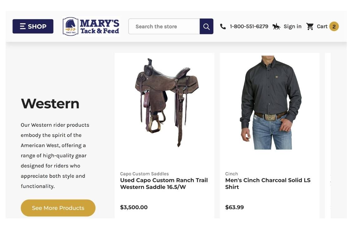 Mary's Tack Featured Category - BigCommerce Design