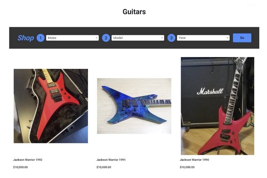 Year Make Model Example for BigCommerce - Filters for Selecting Guitars