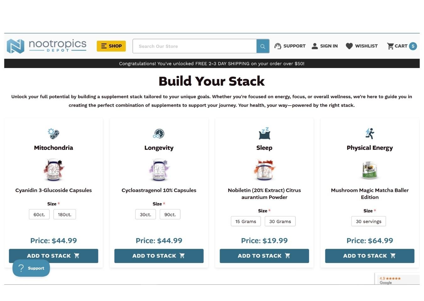 Build Your Stack Feature for Nootropics.com - BigCommerce Design BigCommerce Development