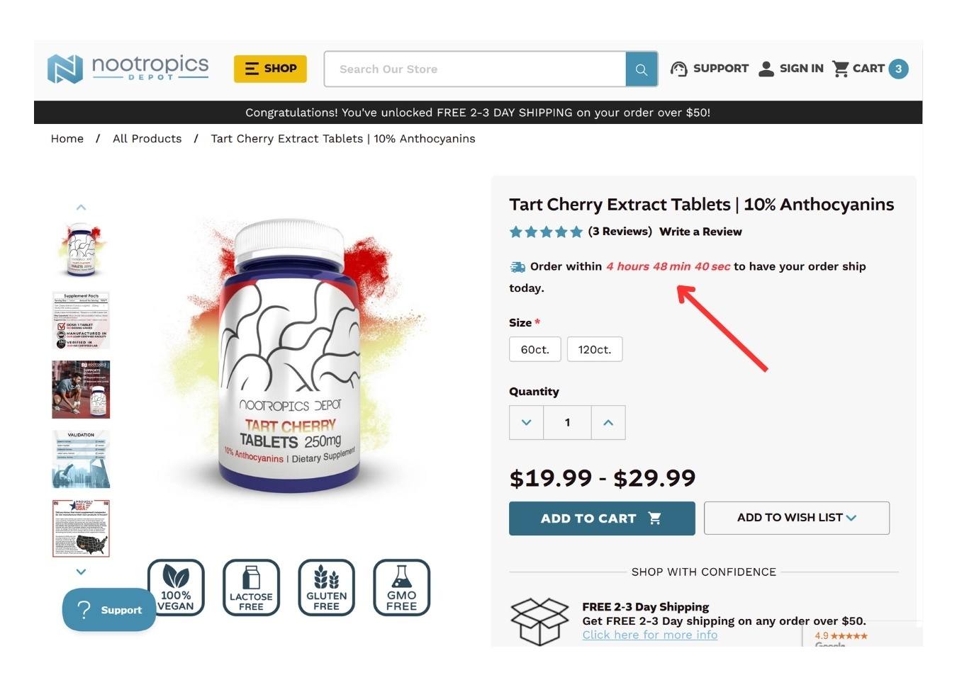 Countdown to Same Day Shipping Feature for Nootropics.com - BigCommerce Design BigCommerce Development