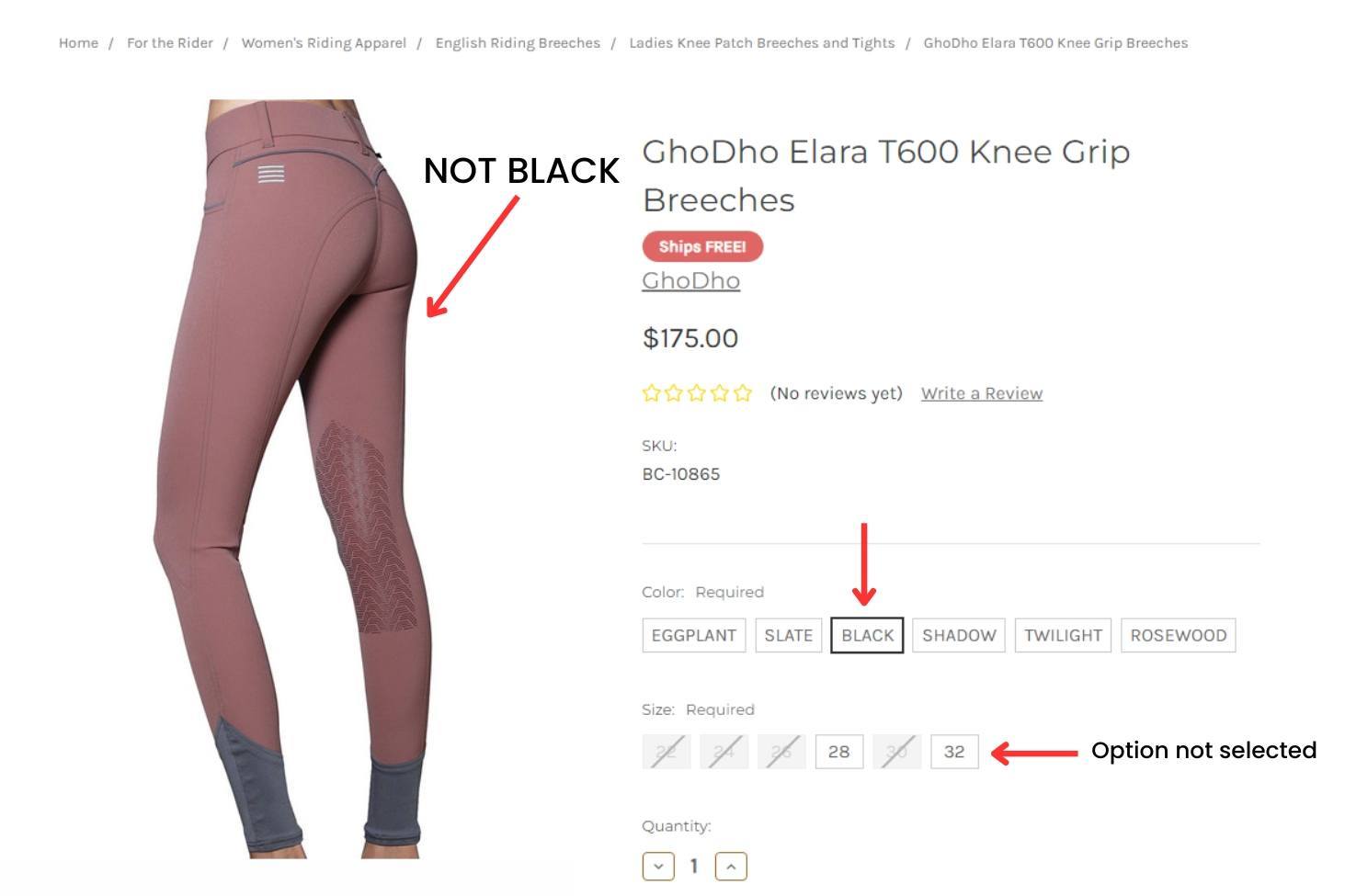 BigCommerce Product Page View Showing Incorrect image preview with color option selected