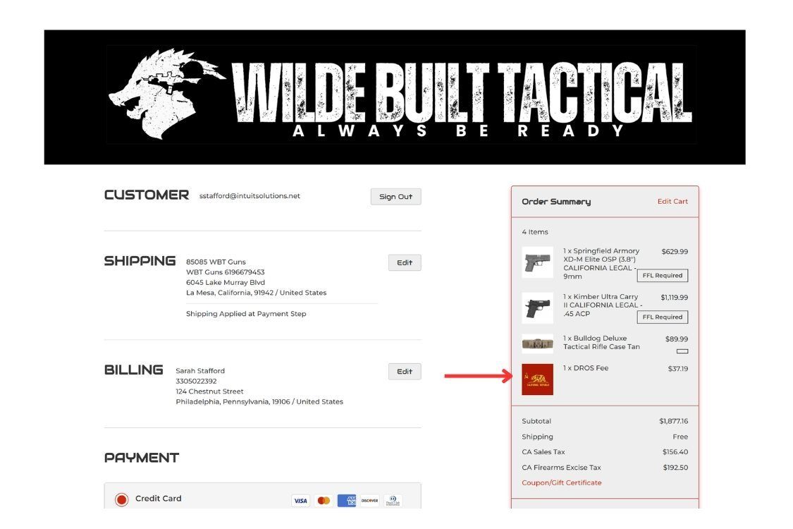 BigCommerce Checkout FFL Solution - Checkout view showing custom fees