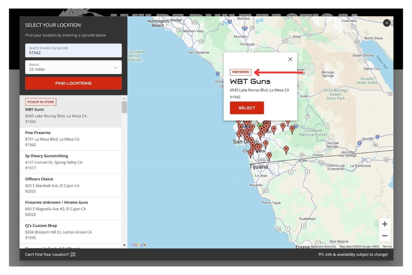 WBT Guns BigCommerce FFL Search Find Dealers Nearby in Interactive Map