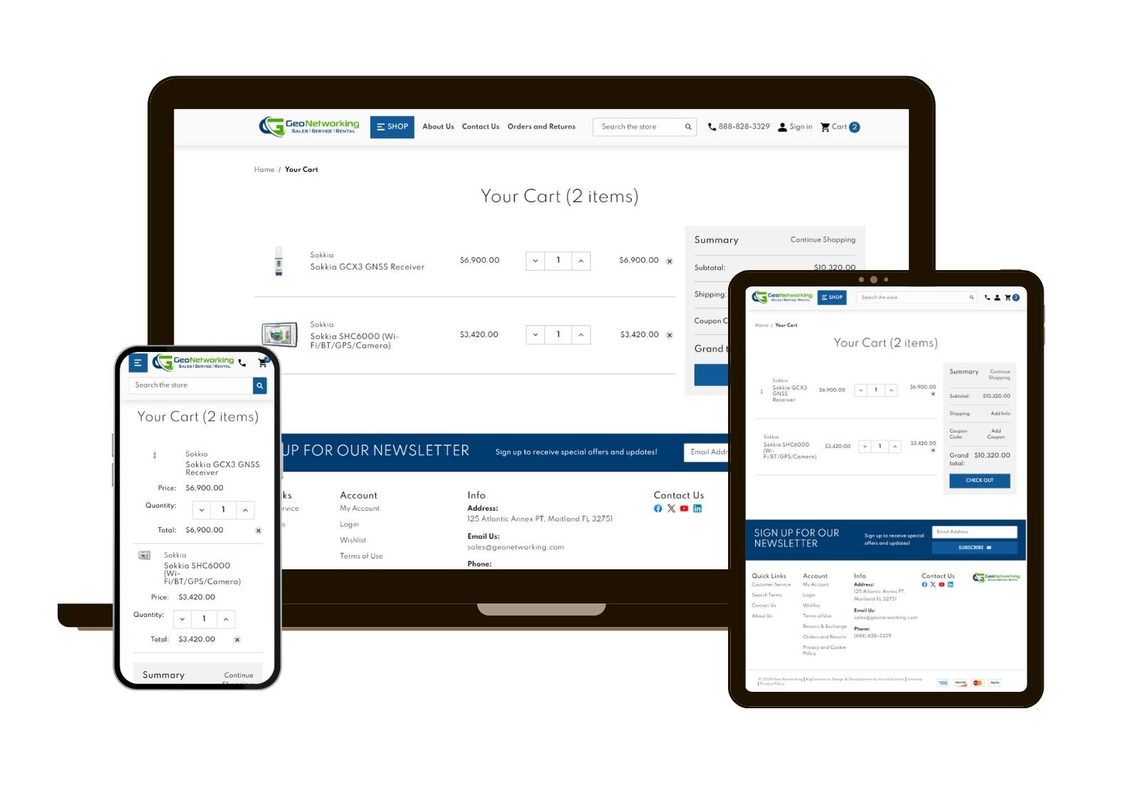 Responsive device mockup for Geonetworking.com Cart Page