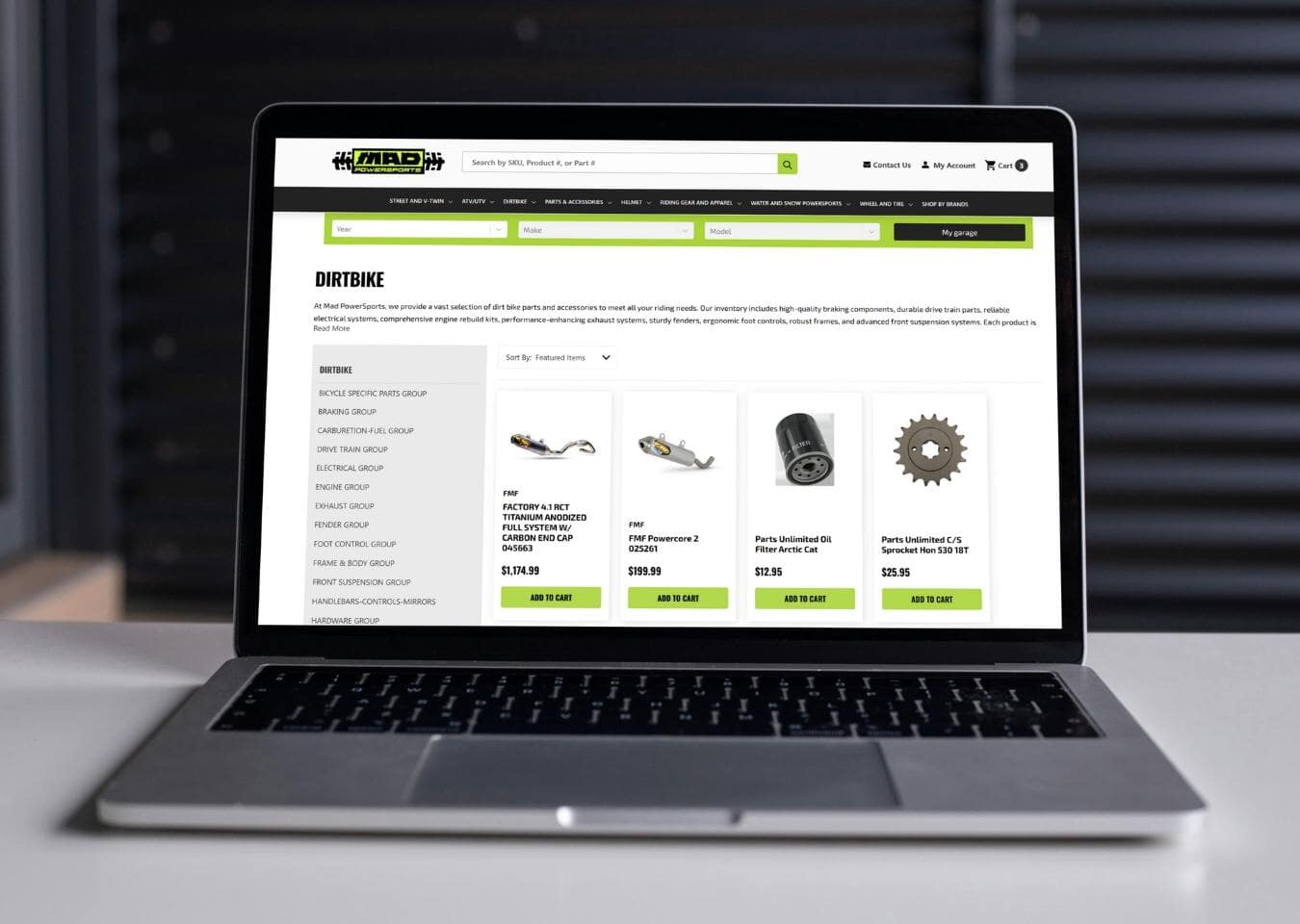 BigCommerce Custom App Development - laptop open showing website category page for sporting goods brand