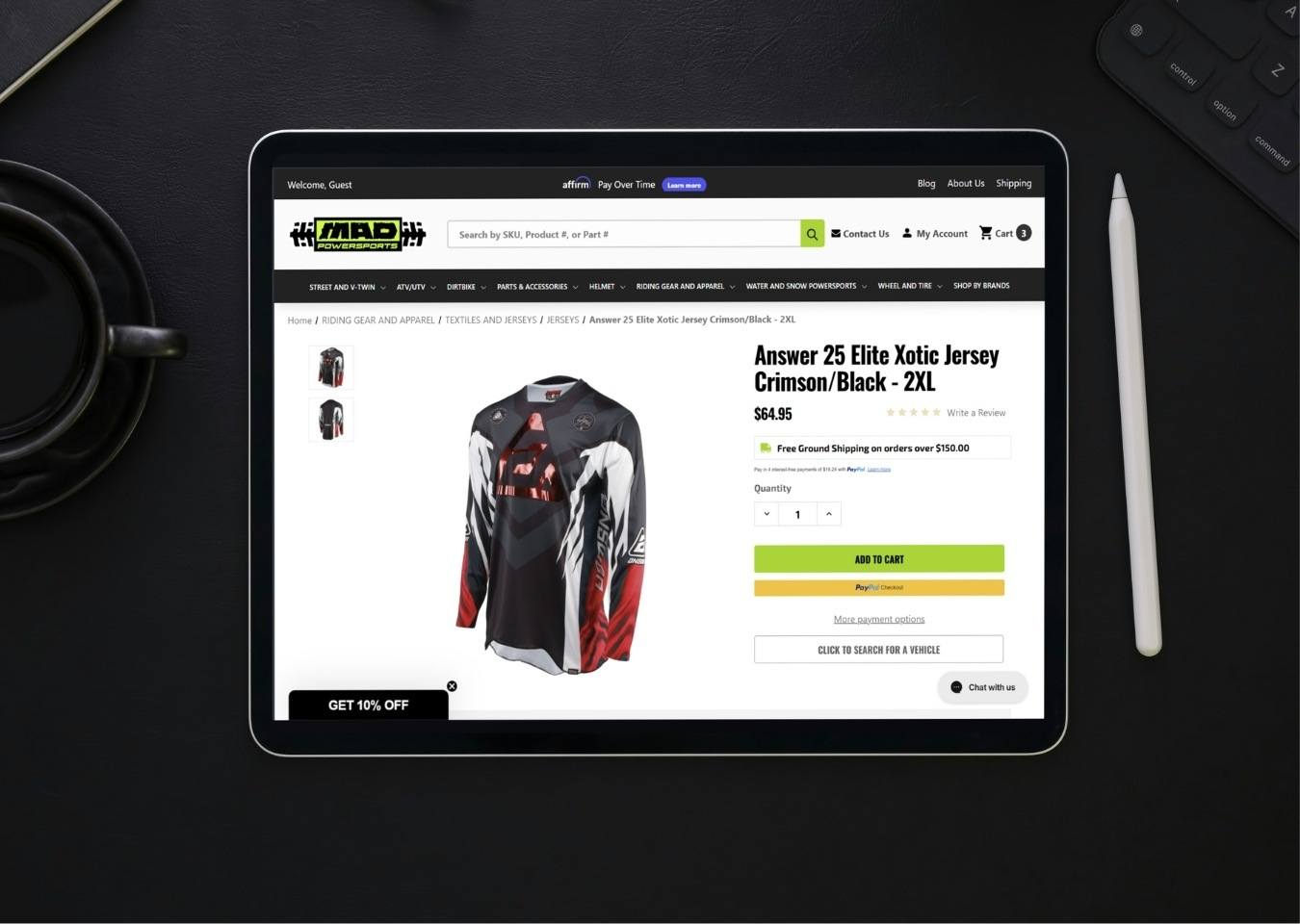 MadPowerSports.com Product Page on Tablet - BigCommerce Design BigCommerce Development