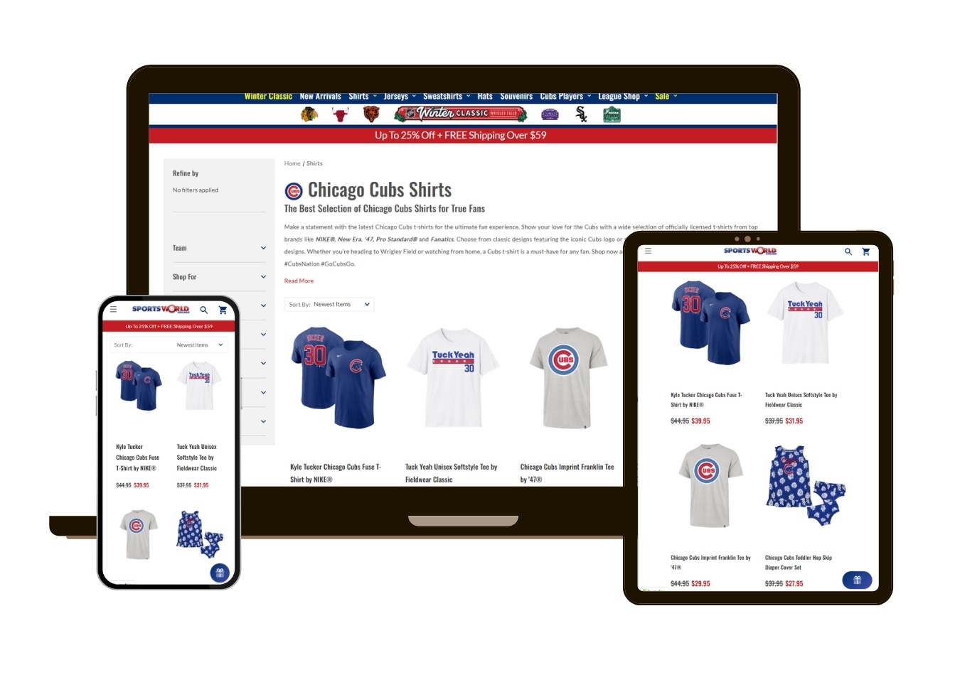 Responsive mockup for SportsWorldChicago.com Category Page