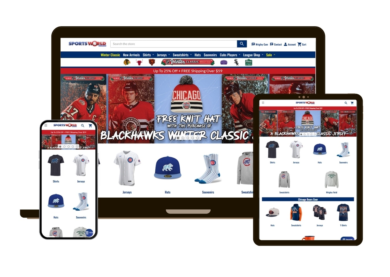 Responsive mockup for SportsWorldChicago.com Homepage