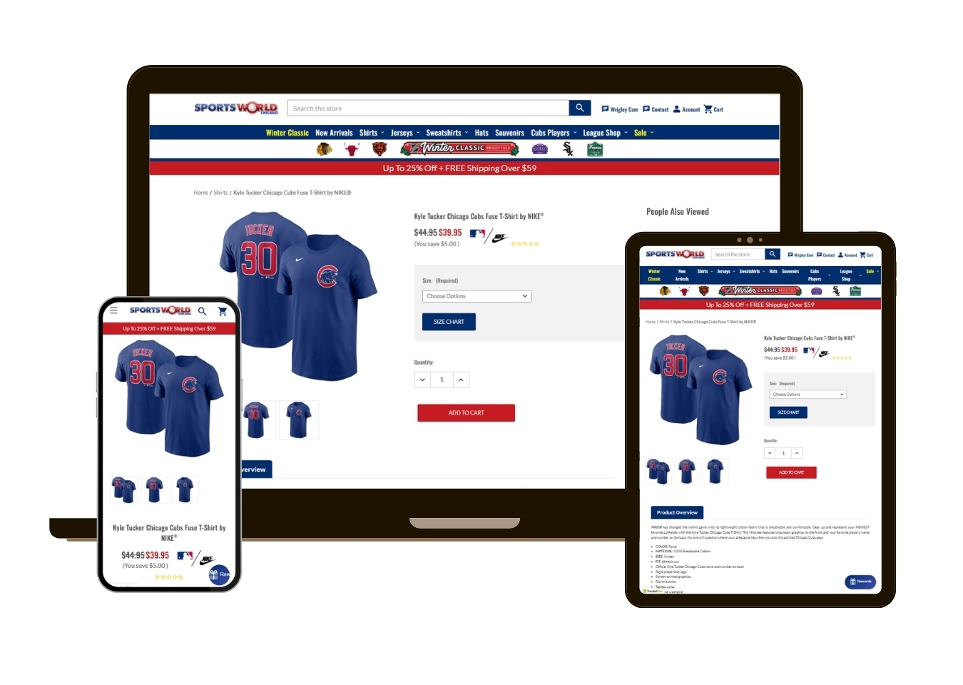 Responsive mockup for SportsWorldChicago.com Product Page