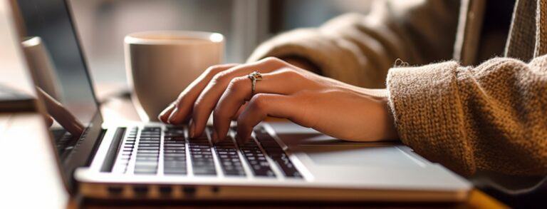 closeup of woman typing on laptop - ecommerce SEO bigcommerce shopify